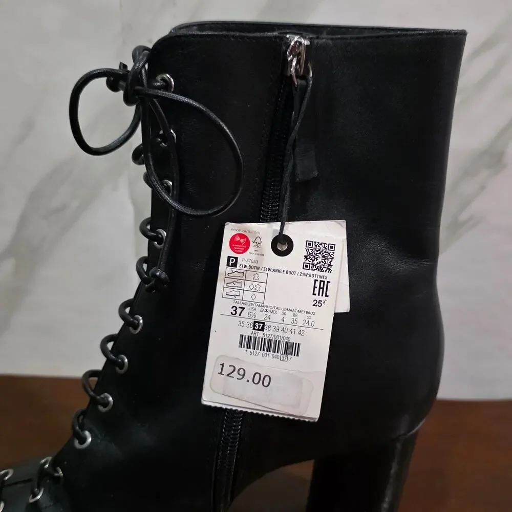 Zara heels black leather boots size 37